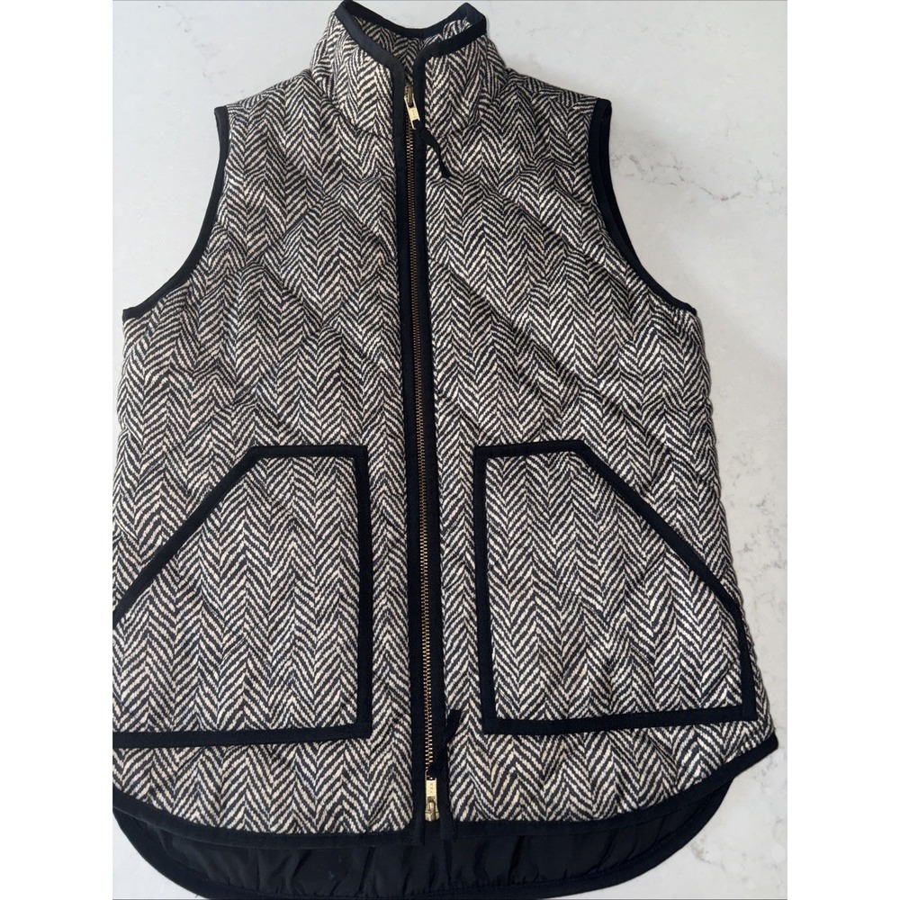 J Crew Vest Womens XXS Full Zip Puffer Quilted Herringbone Chevron Warm Winter